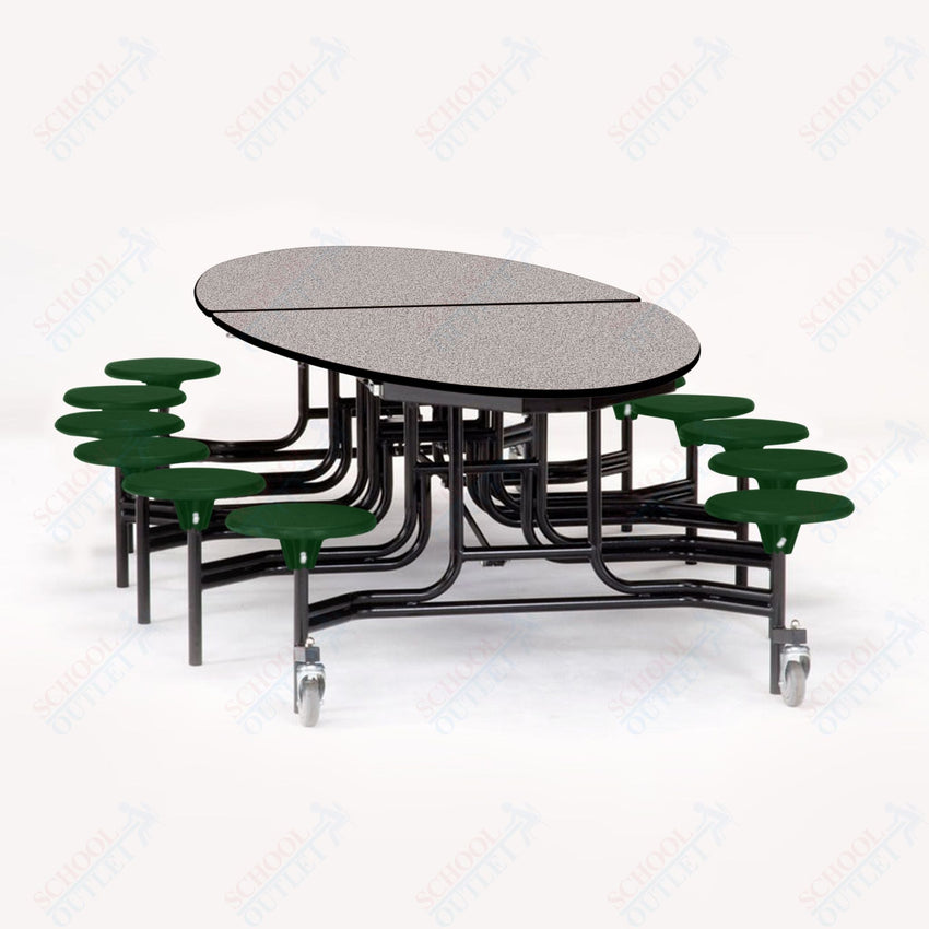 NPS Elliptical Mobile Stool Unit with Folding Cafeteria Table 45" W x 121" L x 25" H (NPS-METS-XX-25) - SchoolOutlet