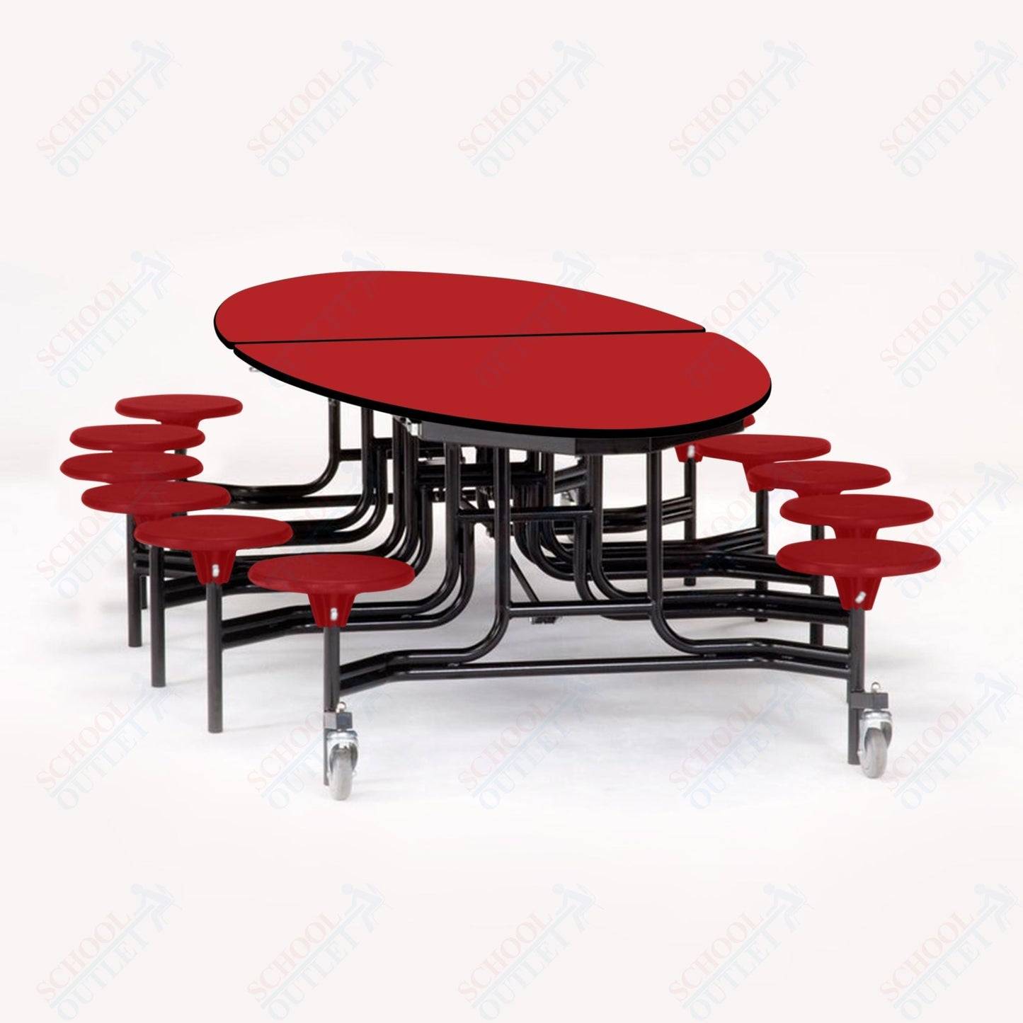 NPS Elliptical Mobile Stool Unit with Folding Cafeteria Table 45" W x 121" L x 25" H (NPS-METS-XX-25) - SchoolOutlet
