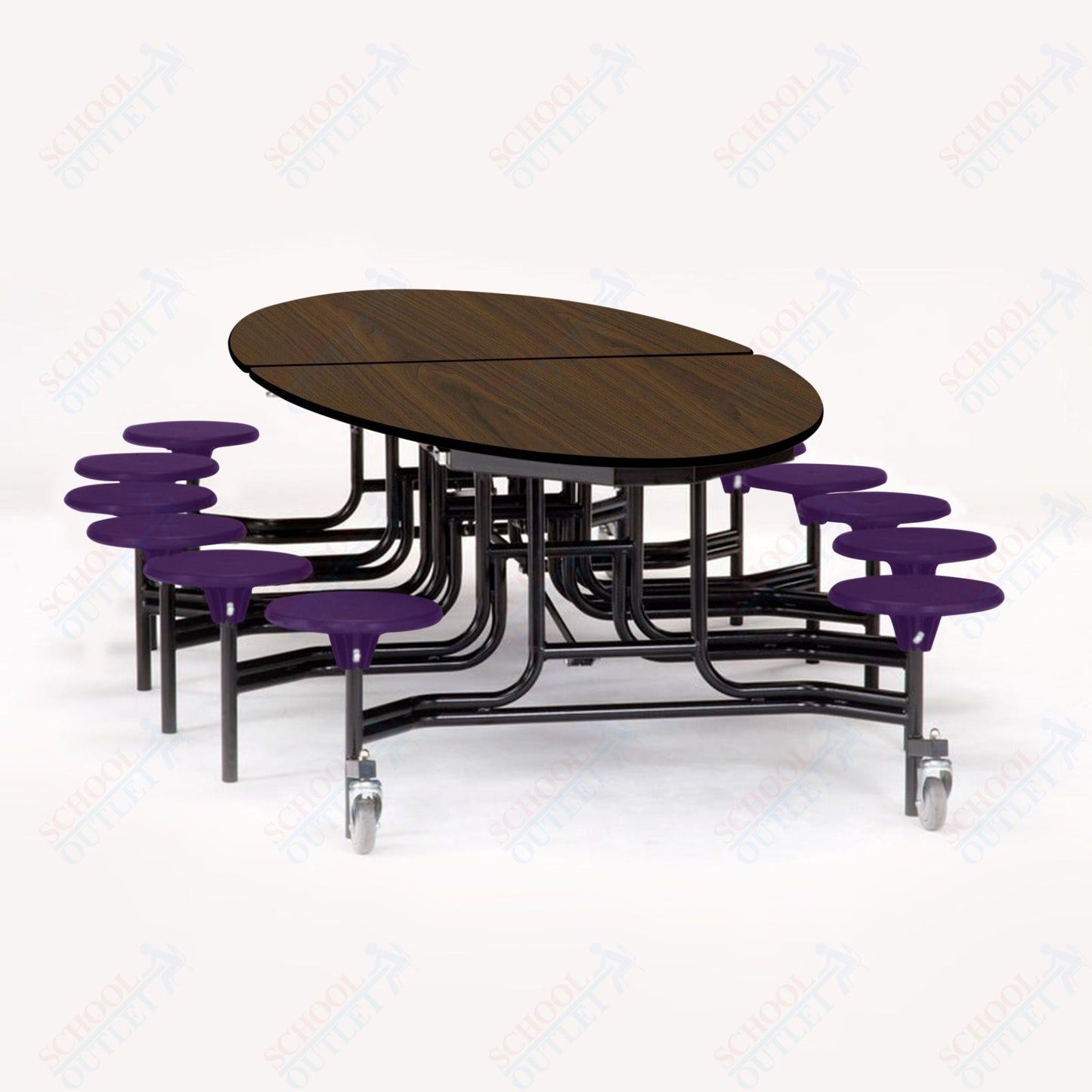 NPS Elliptical Mobile Stool Unit with Folding Cafeteria Table 45" W x 121" L x 25" H (NPS-METS-XX-25) - SchoolOutlet