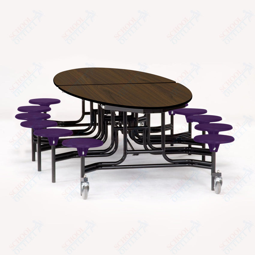 NPS Elliptical Mobile Stool Unit with Folding Cafeteria Table 45" W x 121" L x 25" H (NPS-METS-XX-25) - SchoolOutlet