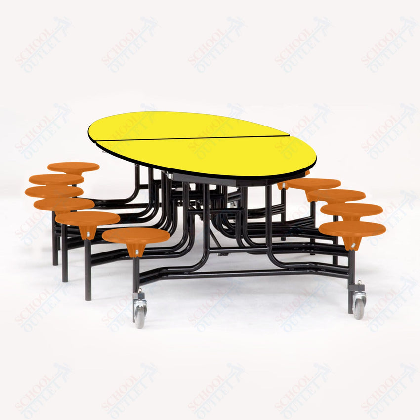 NPS Elliptical Mobile Stool Unit with Folding Cafeteria Table 45" W x 121" L x 25" H (NPS-METS-XX-25) - SchoolOutlet