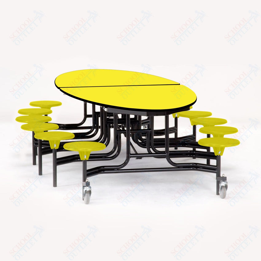 NPS Elliptical Mobile Stool Unit with Folding Cafeteria Table 45" W x 121" L x 27" H (NPS-METS-XX-27) - SchoolOutlet