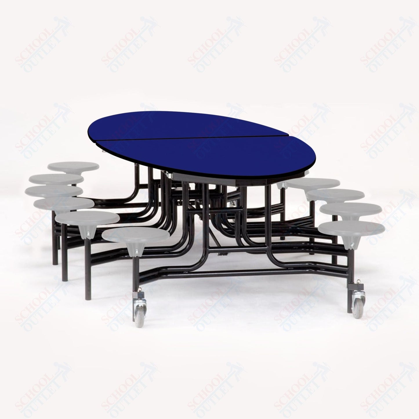 NPS Elliptical Mobile Stool Unit with Folding Cafeteria Table 45" W x 121" L x 25" H (NPS-METS-XX-25) - SchoolOutlet