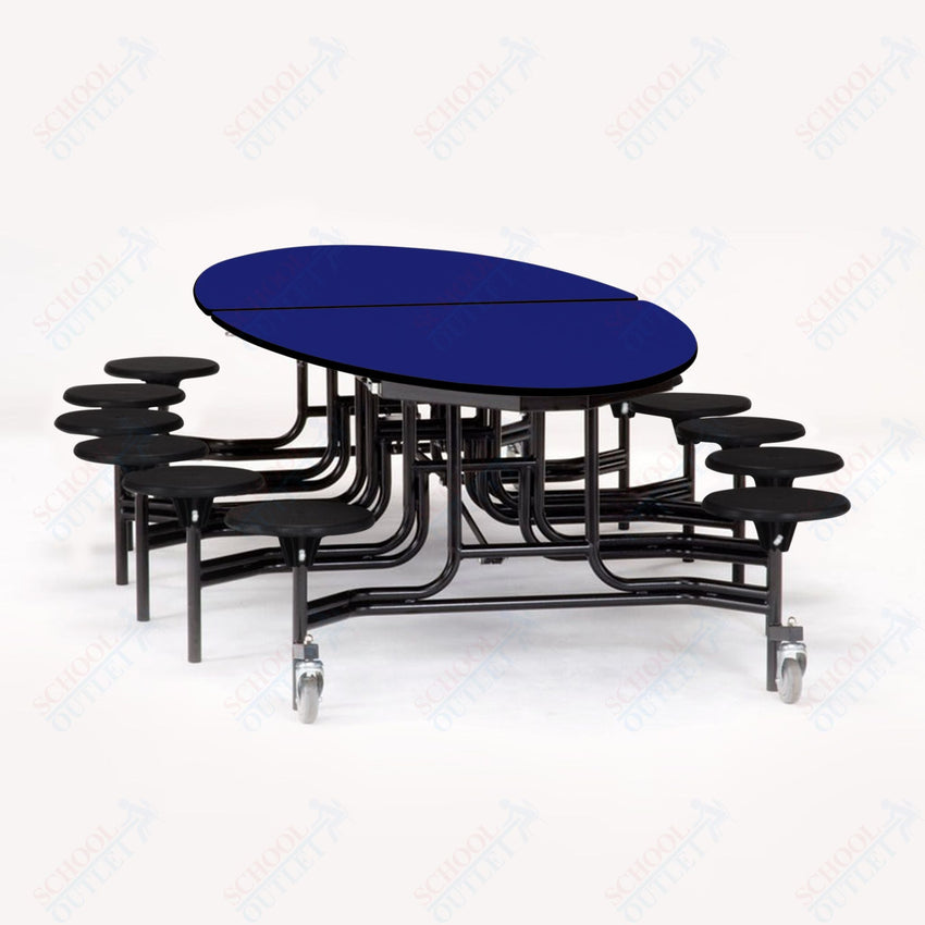 NPS Elliptical Mobile Stool Unit with Folding Cafeteria Table 45" W x 121" L x 27" H (NPS-METS-XX-27) - SchoolOutlet