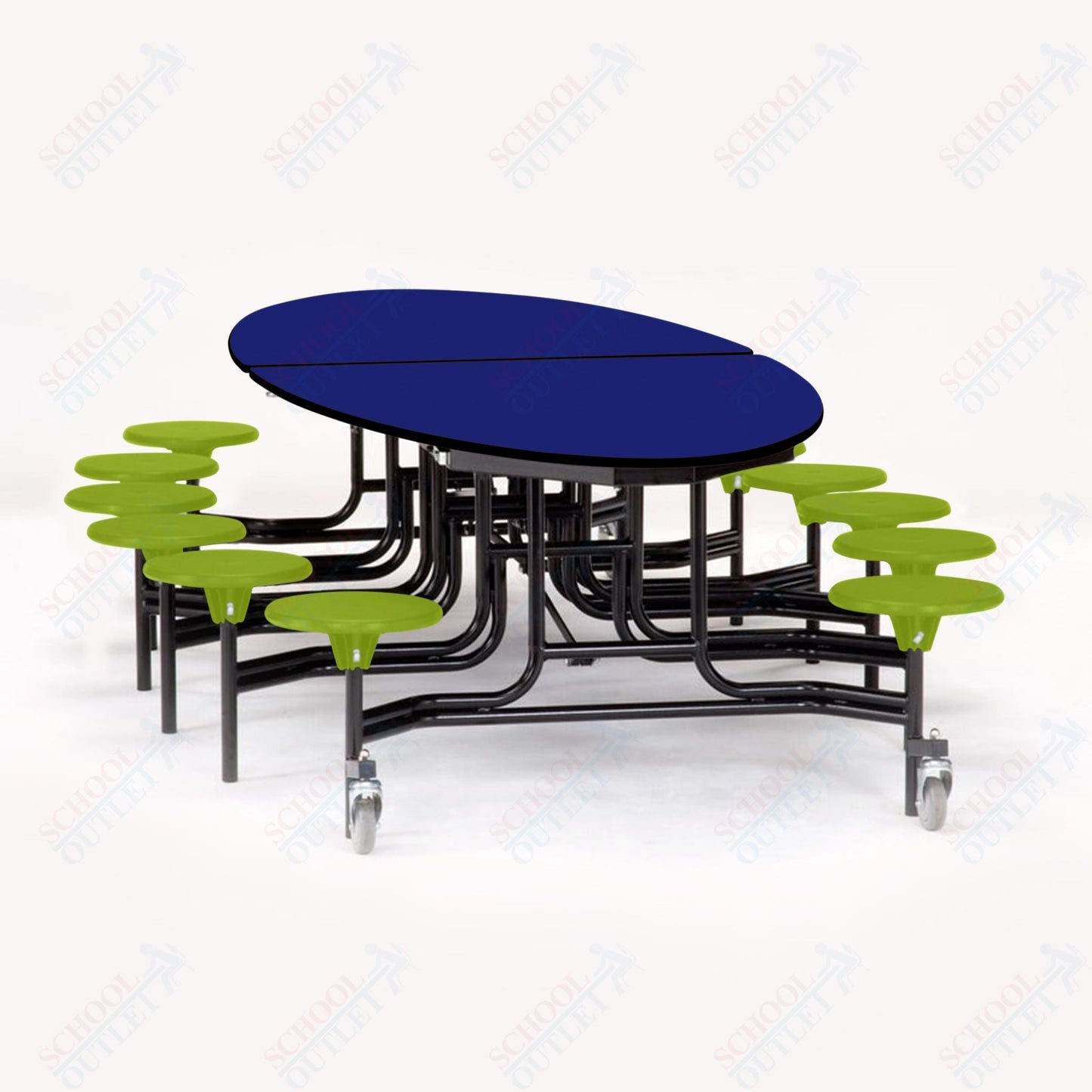 NPS Elliptical Mobile Stool Unit with Folding Cafeteria Table 45" W x 121" L x 25" H (NPS-METS-XX-25) - SchoolOutlet