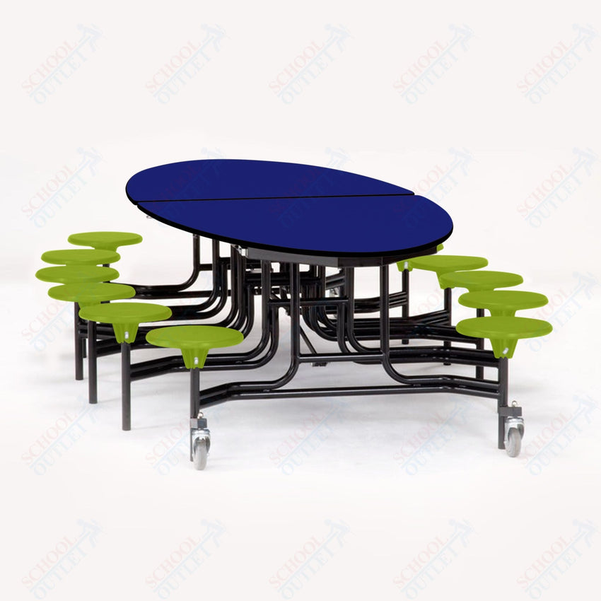 NPS Elliptical Mobile Stool Unit with Folding Cafeteria Table 45" W x 121" L x 27" H (NPS-METS-XX-27) - SchoolOutlet
