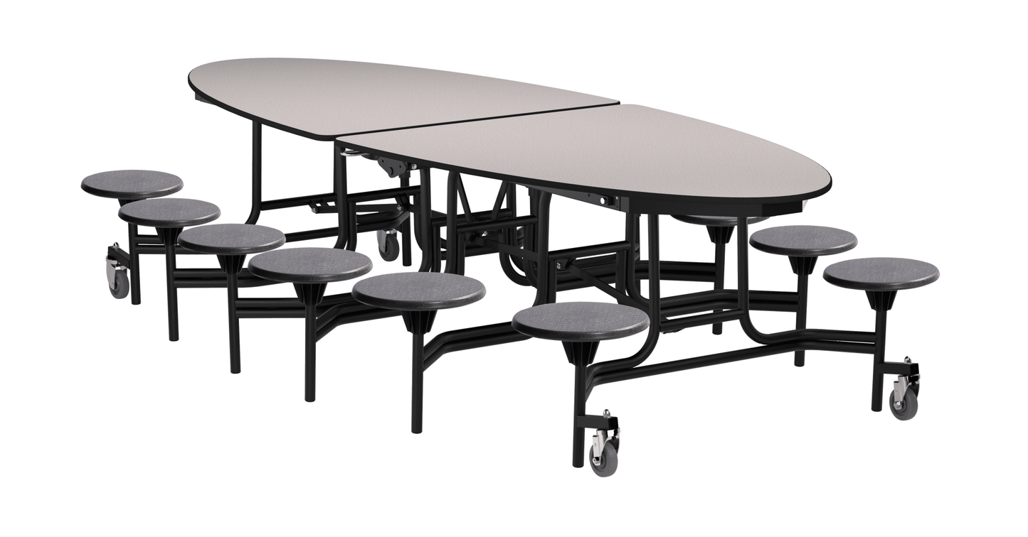 NPS Elliptical Mobile Stool Unit with Folding Cafeteria Table 45" W x 121" L x 25" H (NPS-METS-XX-25) - SchoolOutlet