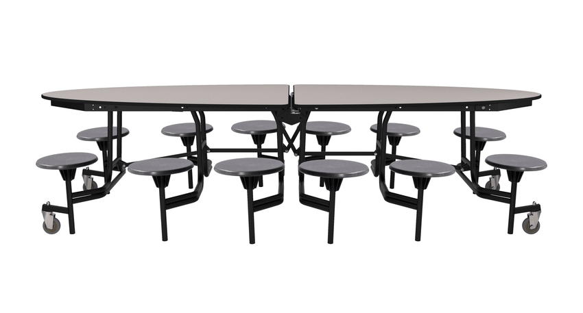 NPS Elliptical Mobile Stool Unit with Folding Cafeteria Table 45" W x 121" L x 25" H (NPS-METS-XX-25) - SchoolOutlet