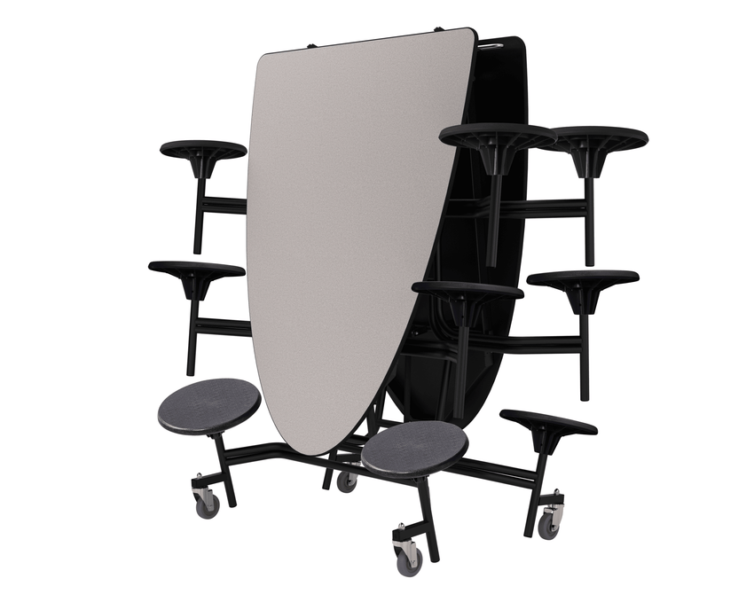 NPS Elliptical Mobile Stool Unit with Folding Cafeteria Table 45" W x 121" L x 25" H (NPS-METS-XX-25) - SchoolOutlet