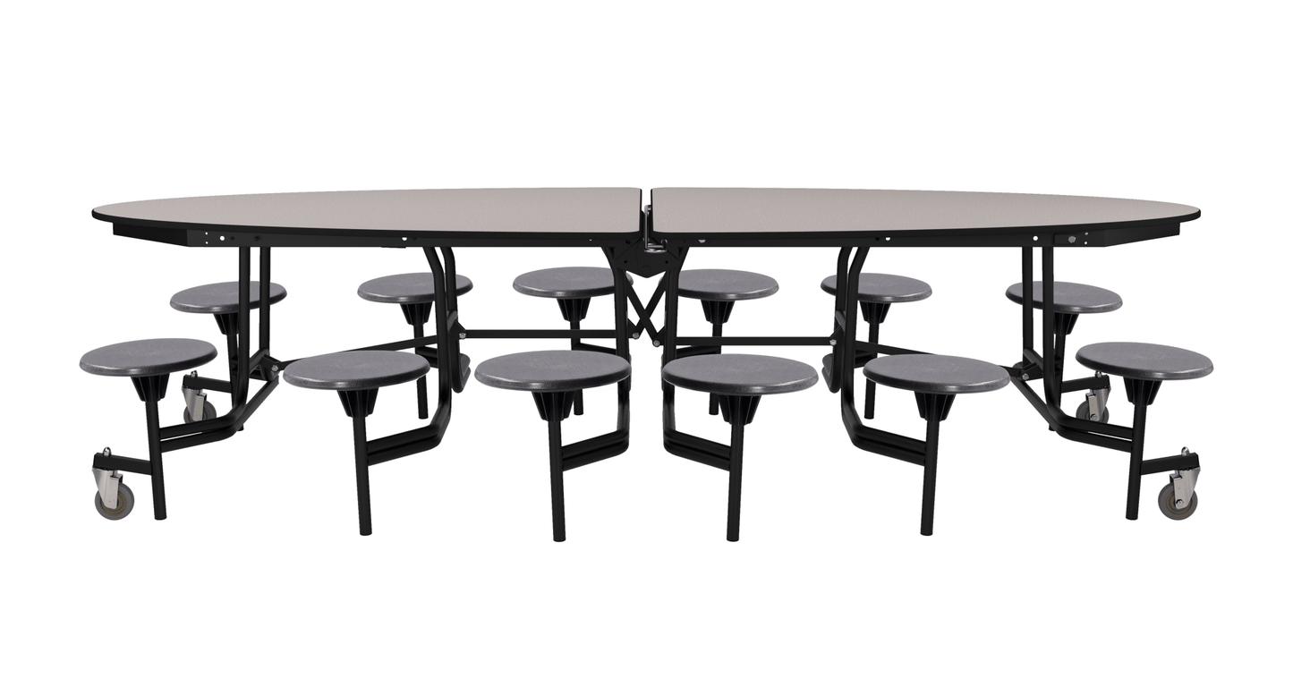 NPS Elliptical Mobile Stool Unit with Folding Cafeteria Table 45" W x 121" L x 27" H (NPS-METS-XX-27) - SchoolOutlet