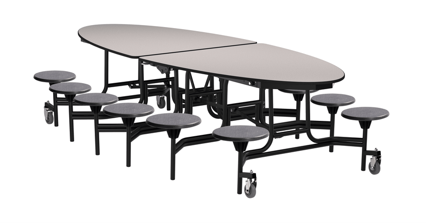 NPS Elliptical Mobile Stool Unit with Folding Cafeteria Table 45" W x 121" L x 27" H (NPS-METS-XX-27) - SchoolOutlet
