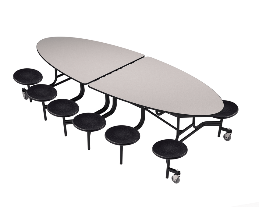 NPS Elliptical Mobile Stool Unit with Folding Cafeteria Table 45" W x 121" L x 27" H (NPS-METS-XX-27) - SchoolOutlet