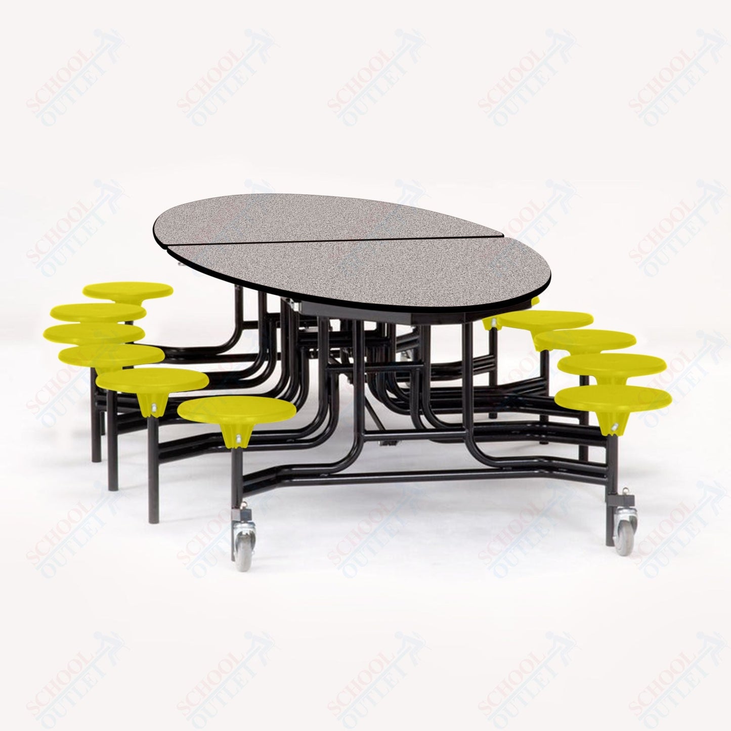 NPS Elliptical Mobile Stool Unit with Folding Cafeteria Table 45" W x 121" L x 25" H (NPS-METS-XX-25) - SchoolOutlet