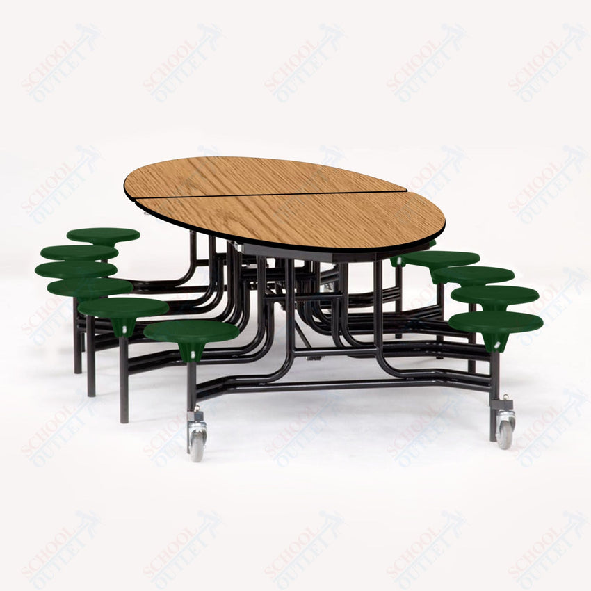 NPS Elliptical Mobile Stool Unit with Folding Cafeteria Table 45" W x 121" L x 25" H (NPS-METS-XX-25) - SchoolOutlet