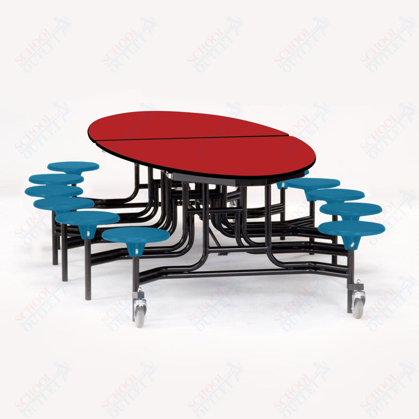 NPS Elliptical Mobile Stool Unit with Folding Cafeteria Table 45" W x 121" L x 25" H (NPS-METS-XX-25) - SchoolOutlet