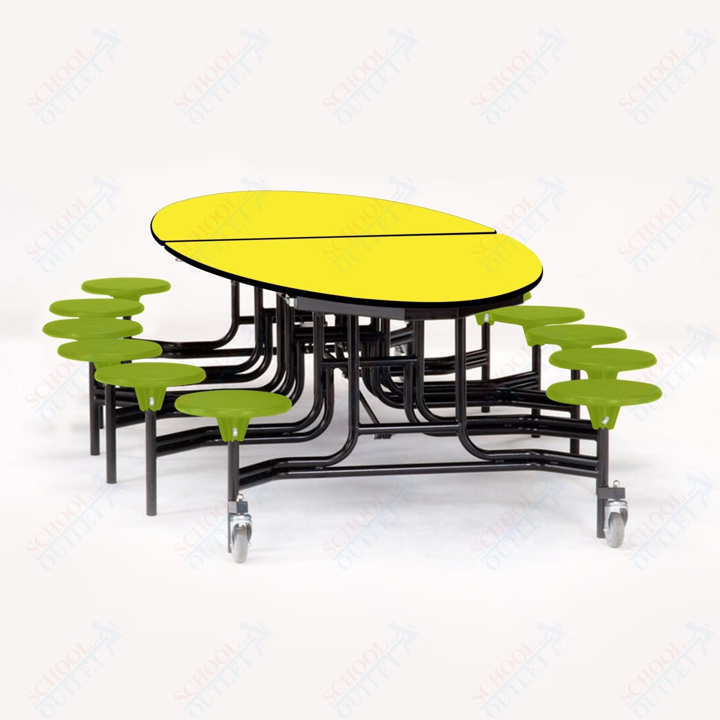 NPS Elliptical Mobile Stool Unit with Folding Cafeteria Table 45" W x 121" L x 25" H (NPS-METS-XX-25) - SchoolOutlet