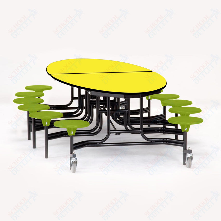 NPS Elliptical Mobile Stool Unit with Folding Cafeteria Table 45" W x 121" L x 25" H (NPS-METS-XX-25) - SchoolOutlet