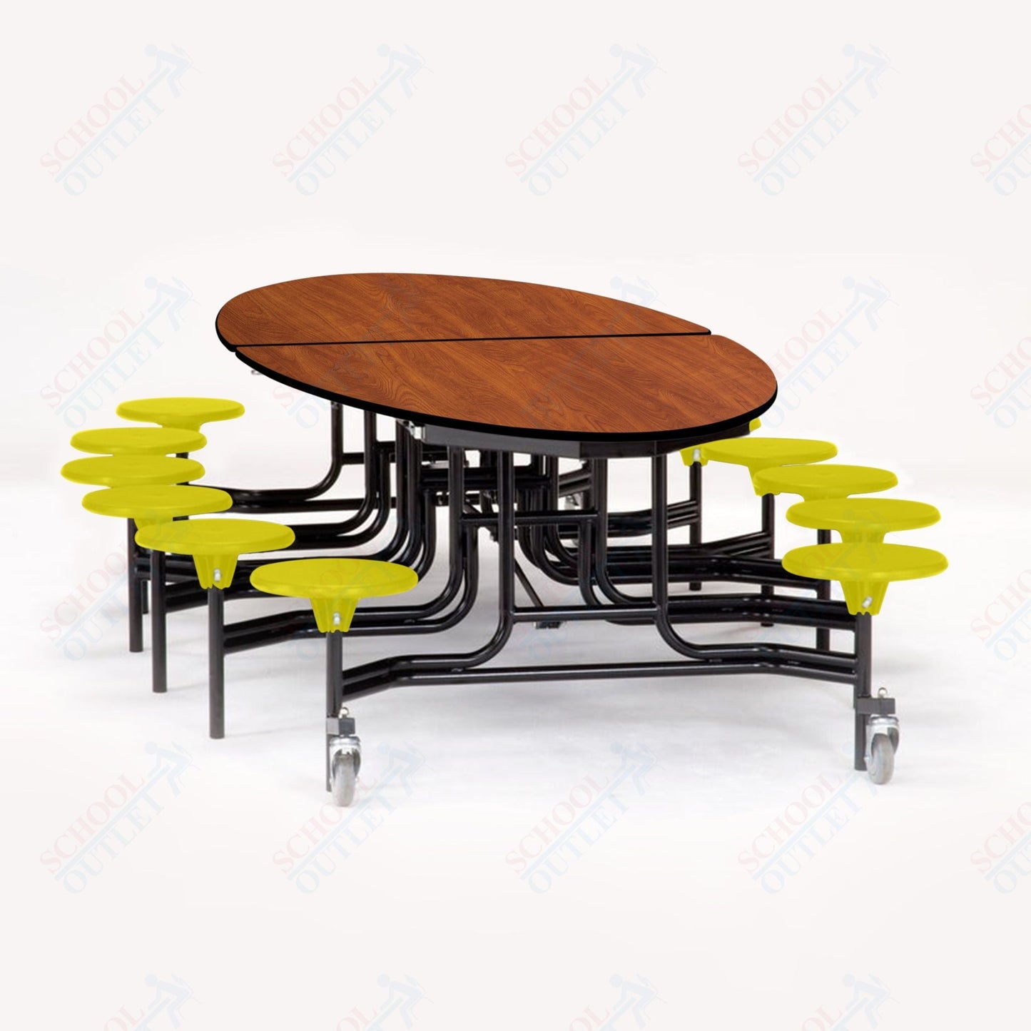 NPS Elliptical Mobile Stool Unit with Folding Cafeteria Table 45" W x 121" L x 27" H (NPS-METS-XX-27) - SchoolOutlet