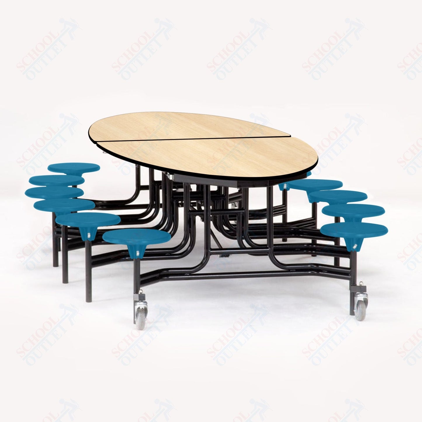 NPS Elliptical Mobile Stool Unit with Folding Cafeteria Table 45" W x 121" L x 25" H (NPS-METS-XX-25) - SchoolOutlet