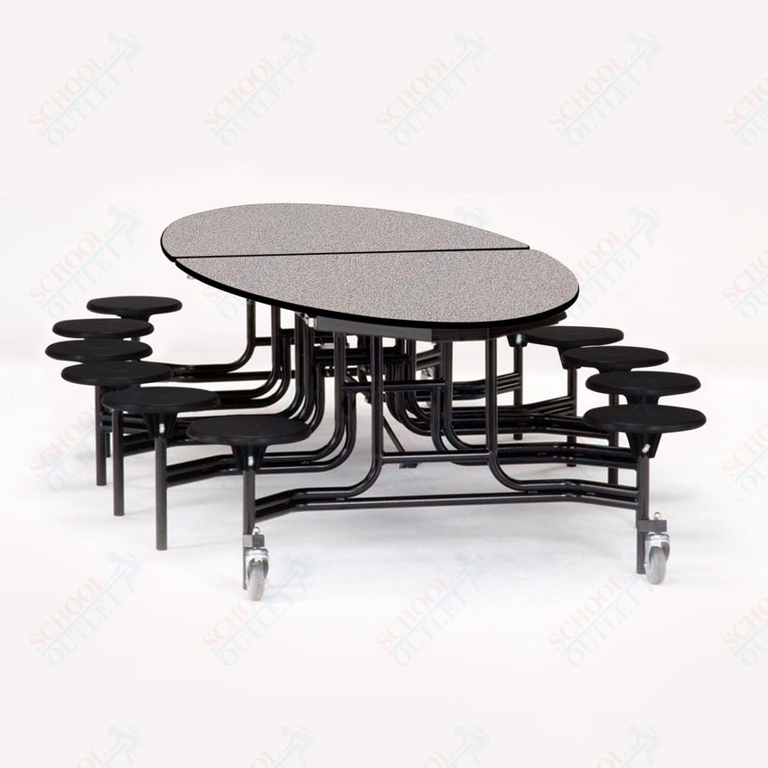 NPS Elliptical Mobile Stool Unit with Folding Cafeteria Table 45" W x 121" L x 27" H (NPS-METS-XX-27) - SchoolOutlet