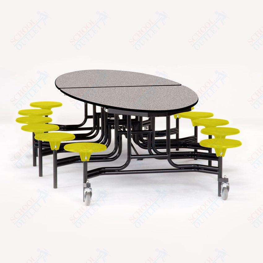 NPS Elliptical Mobile Stool Unit with Folding Cafeteria Table 45" W x 121" L x 25" H (NPS-METS-XX-25) - SchoolOutlet