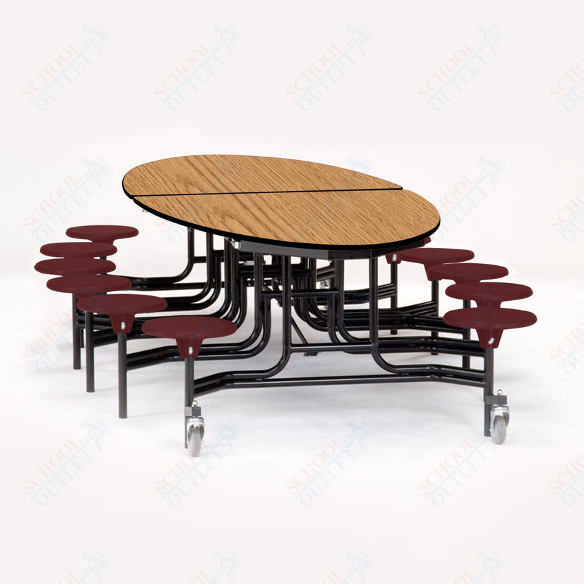 NPS Elliptical Mobile Stool Unit with Folding Cafeteria Table 45" W x 121" L x 25" H (NPS-METS-XX-25) - SchoolOutlet