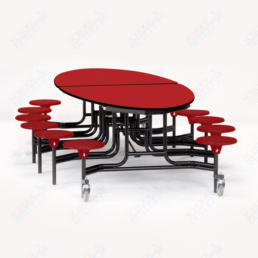 NPS Elliptical Mobile Stool Unit with Folding Cafeteria Table 45" W x 121" L x 27" H (NPS-METS-XX-27) - SchoolOutlet