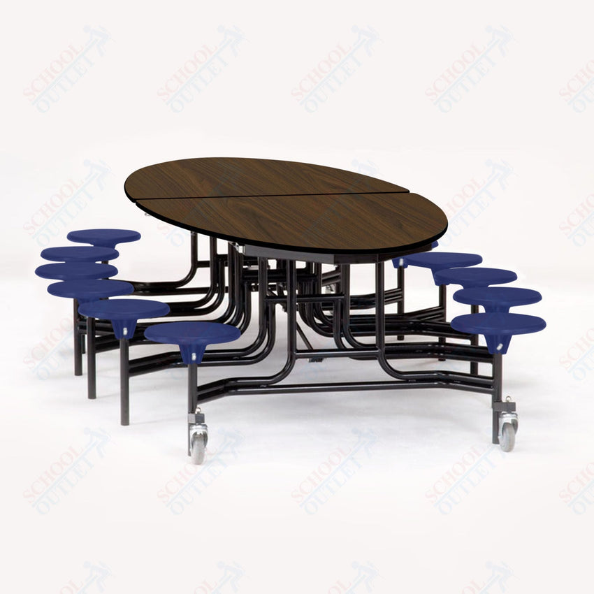 NPS Elliptical Mobile Stool Unit with Folding Cafeteria Table 45" W x 121" L x 25" H (NPS-METS-XX-25) - SchoolOutlet