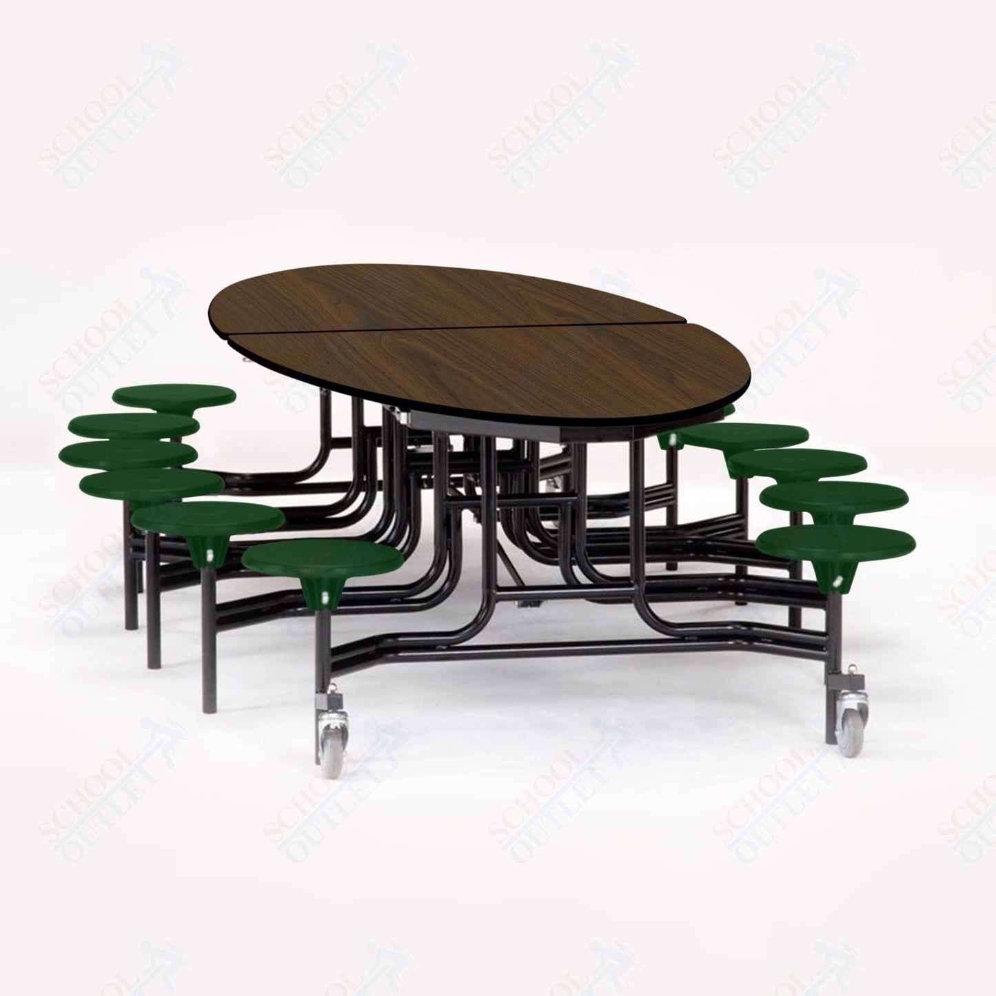 NPS Elliptical Mobile Stool Unit with Folding Cafeteria Table 45" W x 121" L x 25" H (NPS-METS-XX-25) - SchoolOutlet