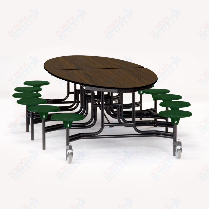 NPS Elliptical Mobile Stool Unit with Folding Cafeteria Table 45" W x 121" L x 25" H (NPS-METS-XX-25) - SchoolOutlet