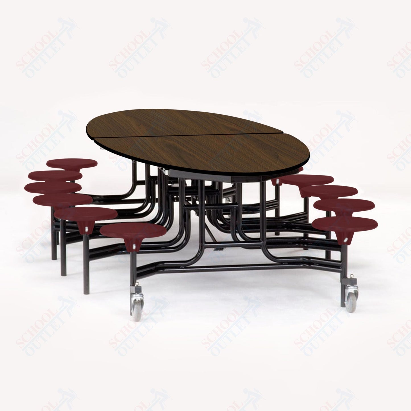 NPS Elliptical Mobile Stool Unit with Folding Cafeteria Table 45" W x 121" L x 27" H (NPS-METS-XX-27) - SchoolOutlet