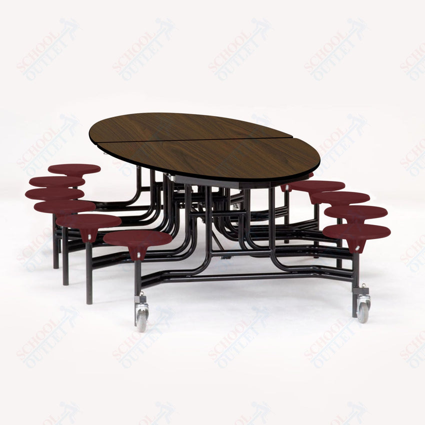 NPS Elliptical Mobile Stool Unit with Folding Cafeteria Table 45" W x 121" L x 27" H (NPS-METS-XX-27) - SchoolOutlet