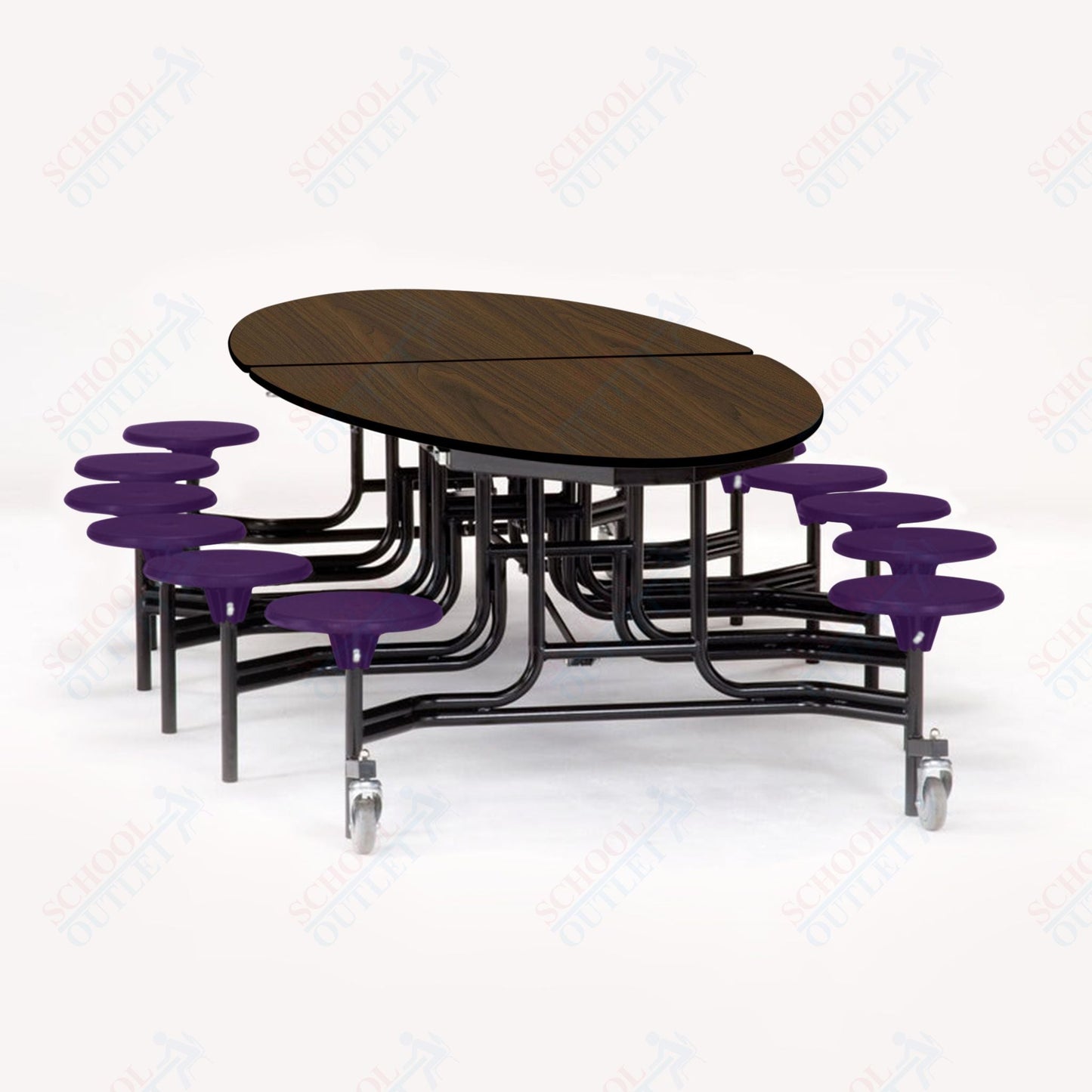 NPS Elliptical Mobile Stool Unit with Folding Cafeteria Table 45" W x 121" L x 25" H (NPS-METS-XX-25) - SchoolOutlet