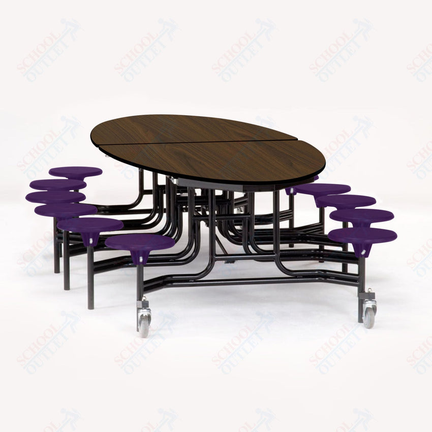 NPS Elliptical Mobile Stool Unit with Folding Cafeteria Table 45" W x 121" L x 27" H (NPS-METS-XX-27) - SchoolOutlet