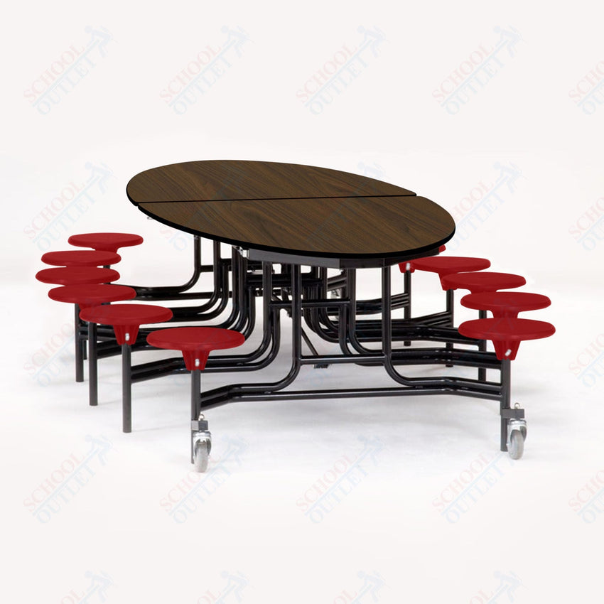 NPS Elliptical Mobile Stool Unit with Folding Cafeteria Table 45" W x 121" L x 25" H (NPS-METS-XX-25) - SchoolOutlet
