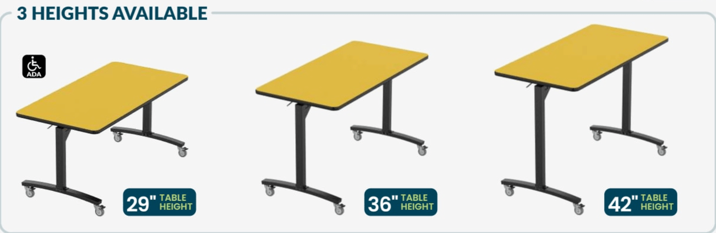 NPS Mobile Flipper Table - Space - Saving, Durable & Easy Mobility 18"W x 72"L x 42"H (NPS - MFT10 - 18723) - SchoolOutlet