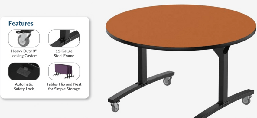 NPS Round Mobile Flipper Table - Space - Saving, Durable & Easy Mobility 48” Dia x 42”H (NPS - MFT10 - 48RD3) - SchoolOutlet