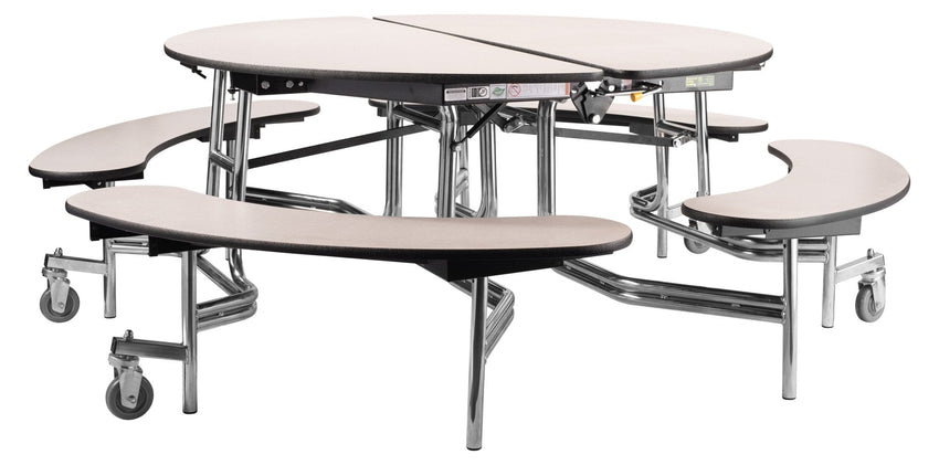 NPS Round Mobile Bench Unit Folding Cafeteria Table 60" W x 60" L x 25" H (NPS-MTR60B-XXX25) - SchoolOutlet