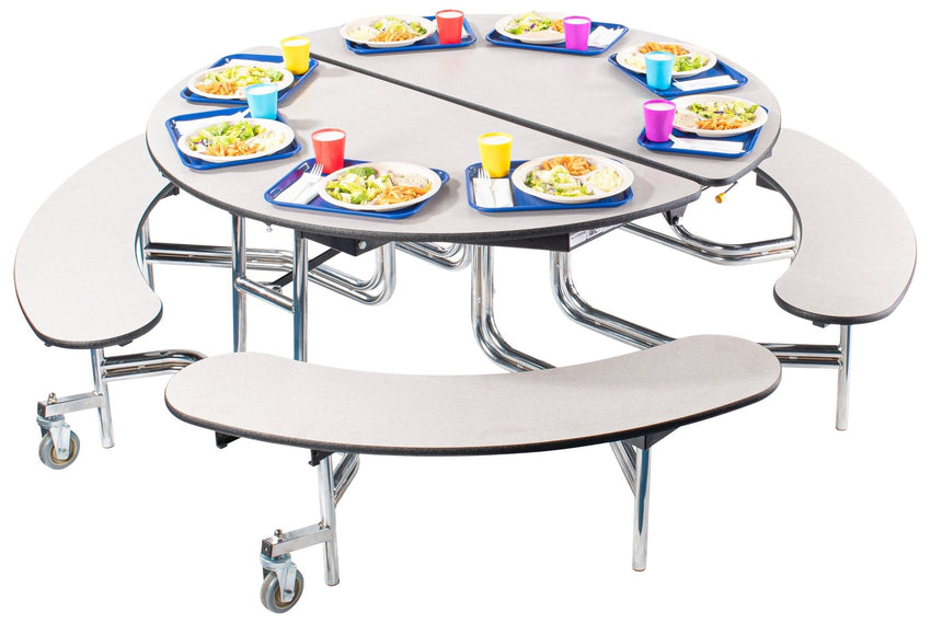 NPS Round Mobile Bench Unit Folding Cafeteria Table 60" W x 60" L x 32" H (NPS-MTR60B-XXX32) - SchoolOutlet