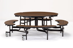 NPS Round Mobile Bench Unit Folding Cafeteria Table 60" W x 60" L x 32" H (NPS-MTR60B-XXX32)