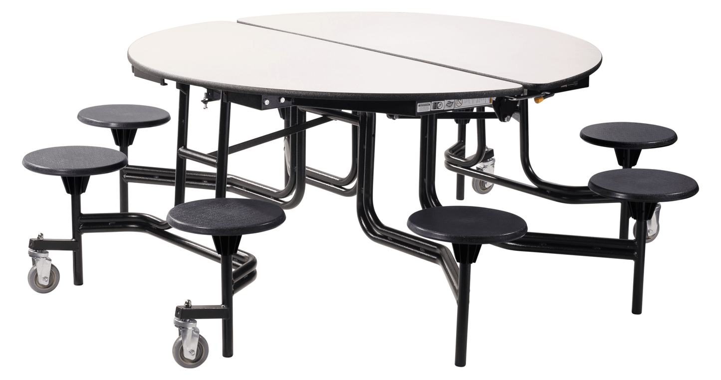NPS Round Mobile Stool Unit Folding Cafeteria Table with Optional Bench Seating 60" W x 60" L x 25" H (NPS-MTR60S-XX-25) - SchoolOutlet