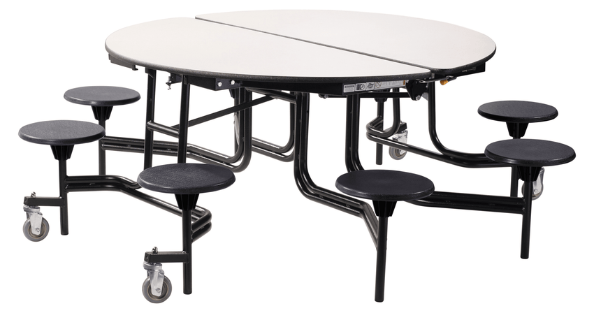 NPS Round Mobile Stool Unit Folding Cafeteria Table with Optional Bench Seating 60" W x 60" L x 25" H (NPS-MTR60S-XX-25) - SchoolOutlet