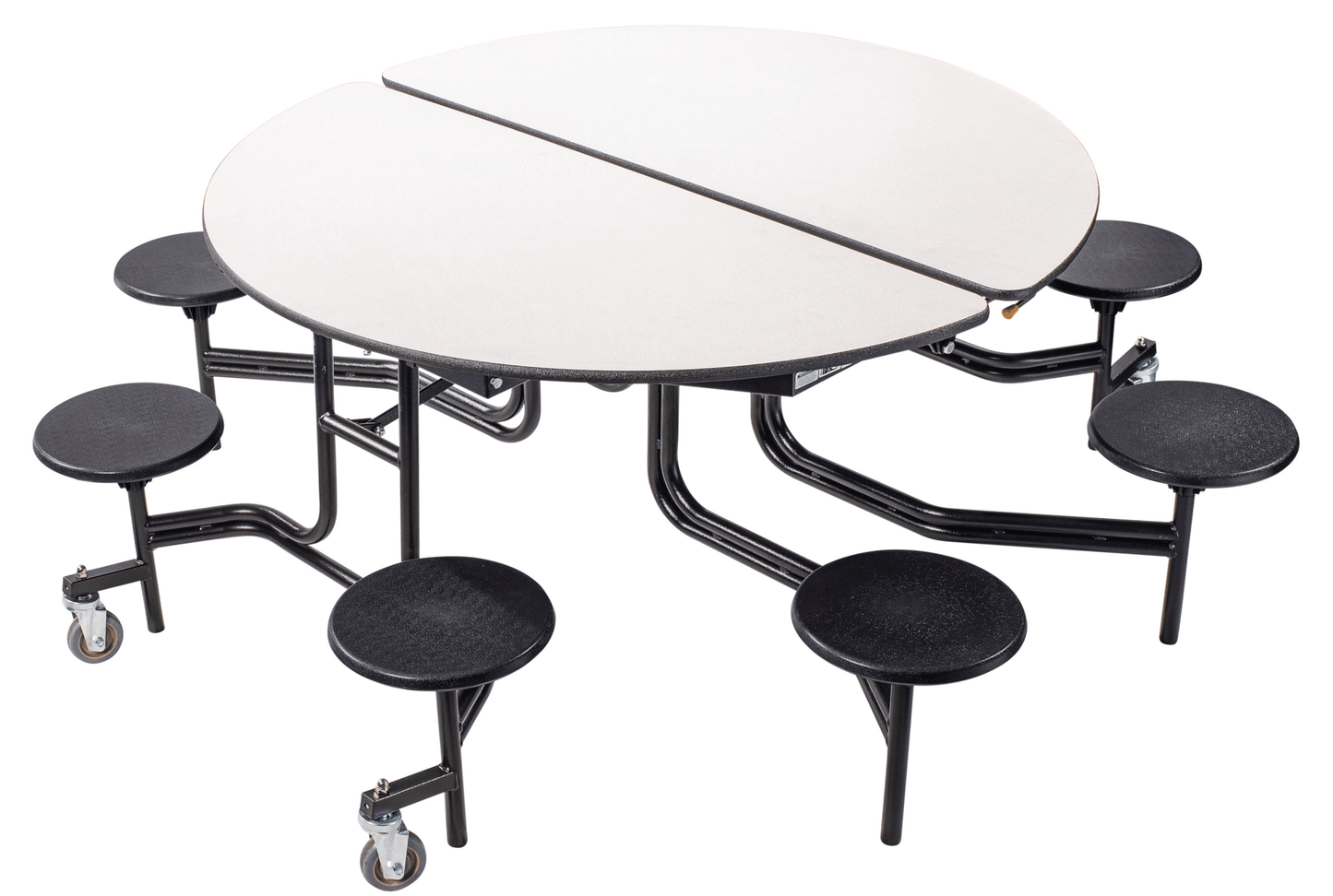 NPS Round Mobile Stool Unit Folding Cafeteria Table with Optional Bench Seating 60" W x 60" L x 27" H (NPS-MTR60S-XX-27) - SchoolOutlet