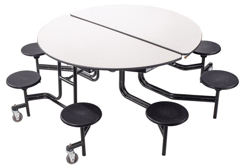 NPS Round Mobile Stool Unit Folding Cafeteria Table with Optional Bench Seating 60" W x 60" L x 27" H (NPS-MTR60S-XX-27) - SchoolOutlet