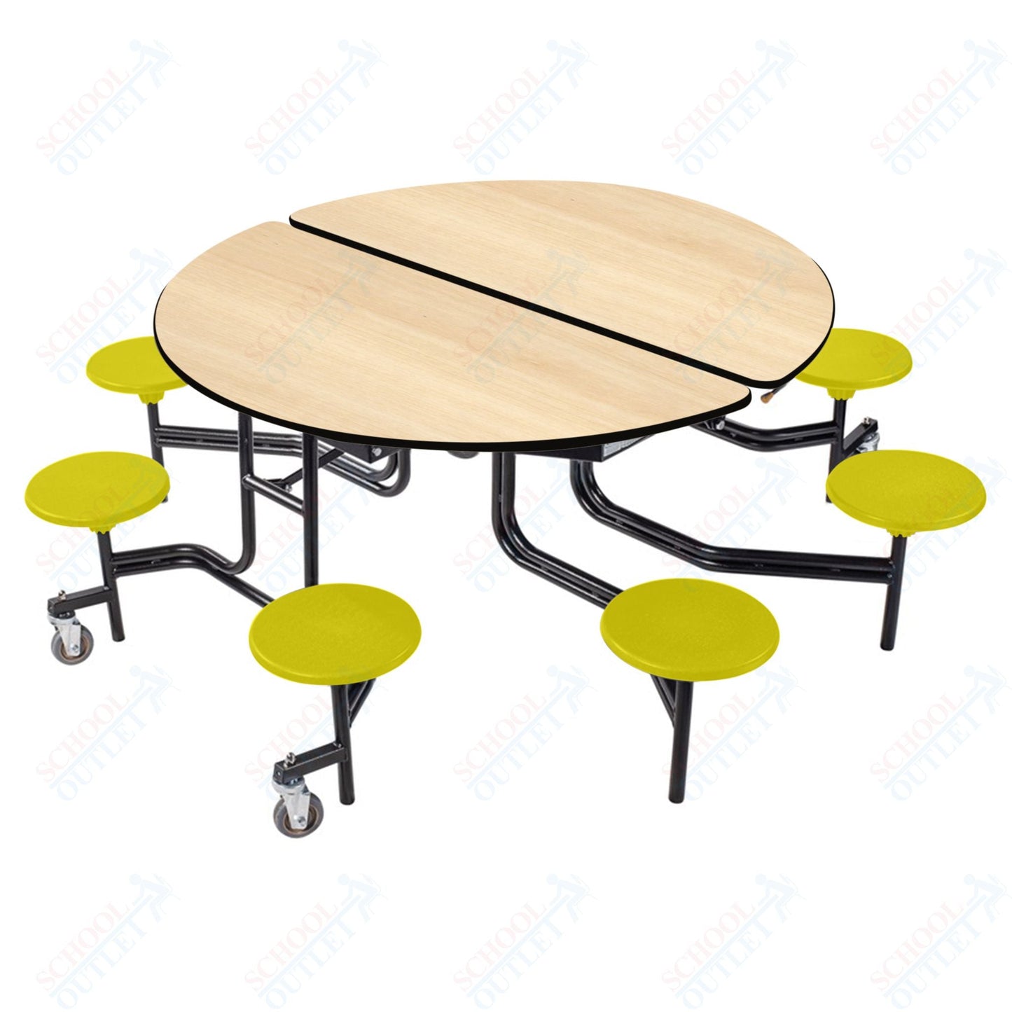 NPS Round Mobile Stool Unit Folding Cafeteria Table with Optional Bench Seating 60" W x 60" L x 25" H (NPS-MTR60S-XX-25) - SchoolOutlet