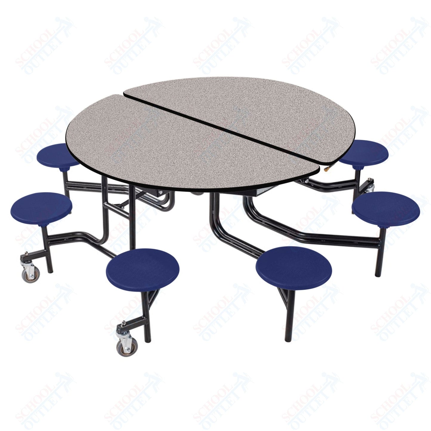 NPS Round Mobile Stool Unit Folding Cafeteria Table with Optional Bench Seating 60" W x 60" L x 27" H (NPS-MTR60S-XX-27) - SchoolOutlet