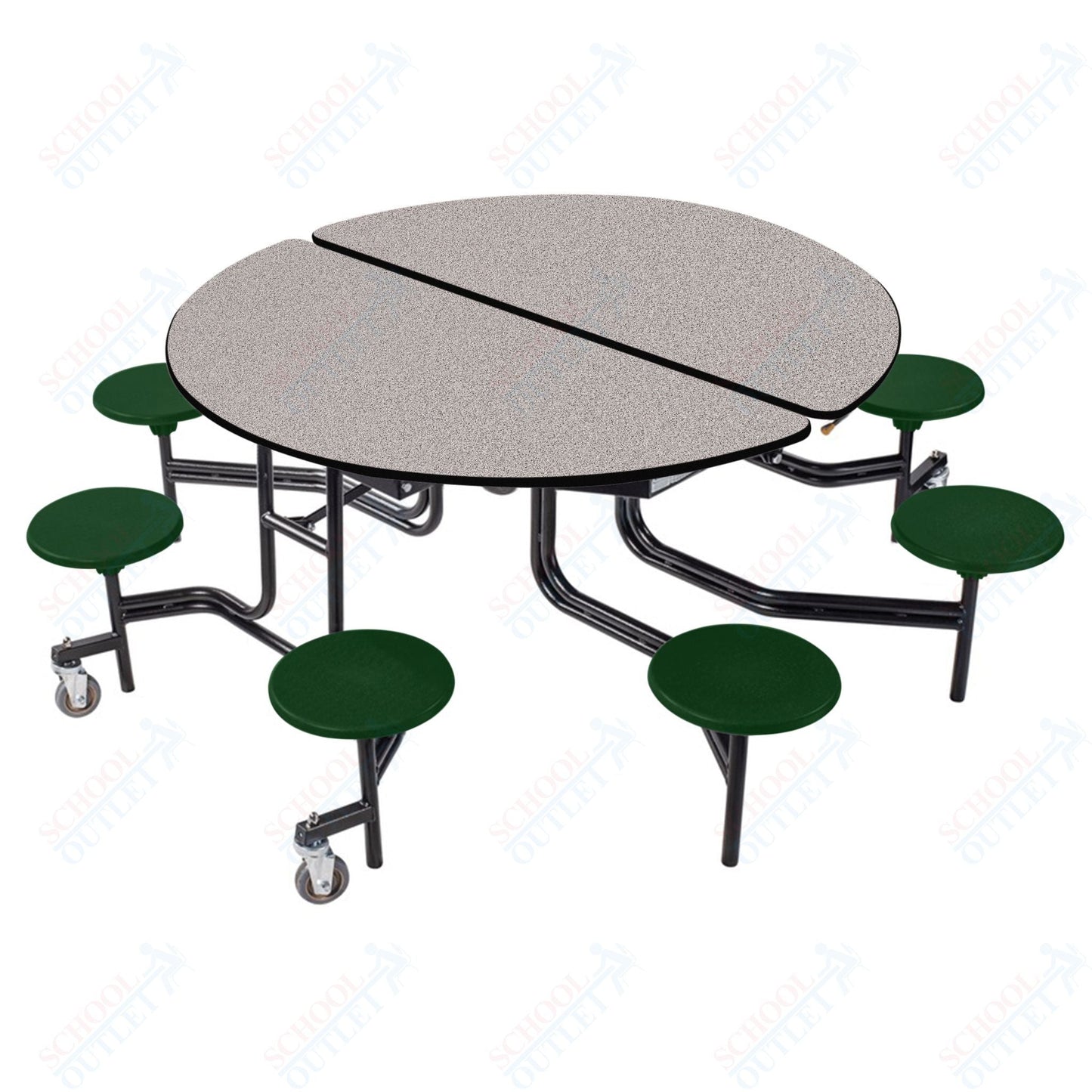 NPS Round Mobile Stool Unit Folding Cafeteria Table with Optional Bench Seating 60" W x 60" L x 25" H (NPS-MTR60S-XX-25) - SchoolOutlet