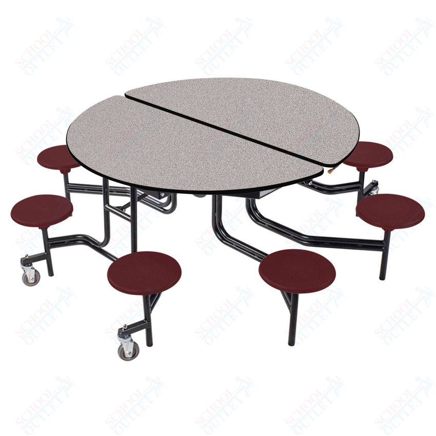 NPS Round Mobile Stool Unit Folding Cafeteria Table with Optional Bench Seating 60" W x 60" L x 25" H (NPS-MTR60S-XX-25) - SchoolOutlet