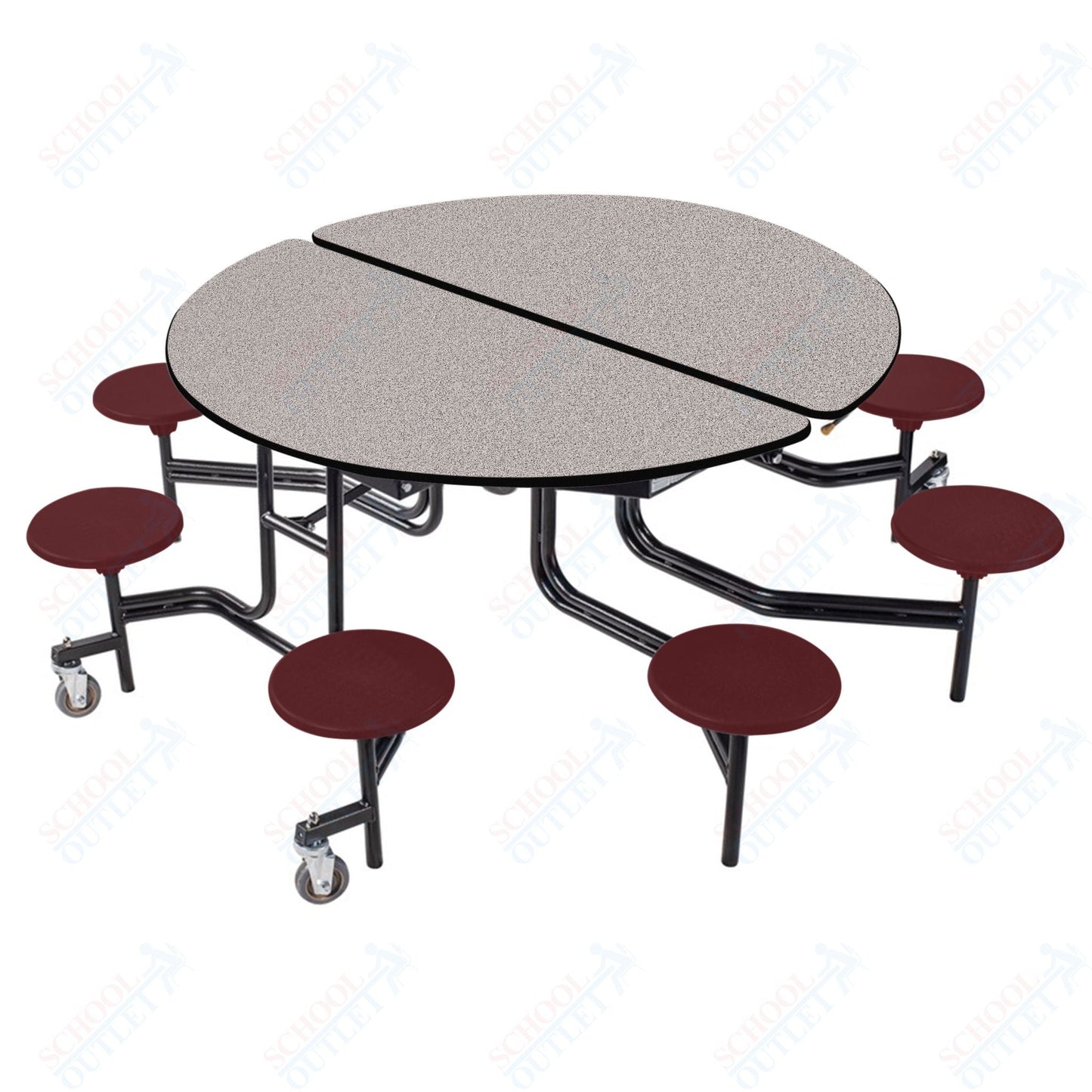 NPS Round Mobile Stool Unit Folding Cafeteria Table with Optional Bench Seating 60" W x 60" L x 27" H (NPS-MTR60S-XX-27) - SchoolOutlet