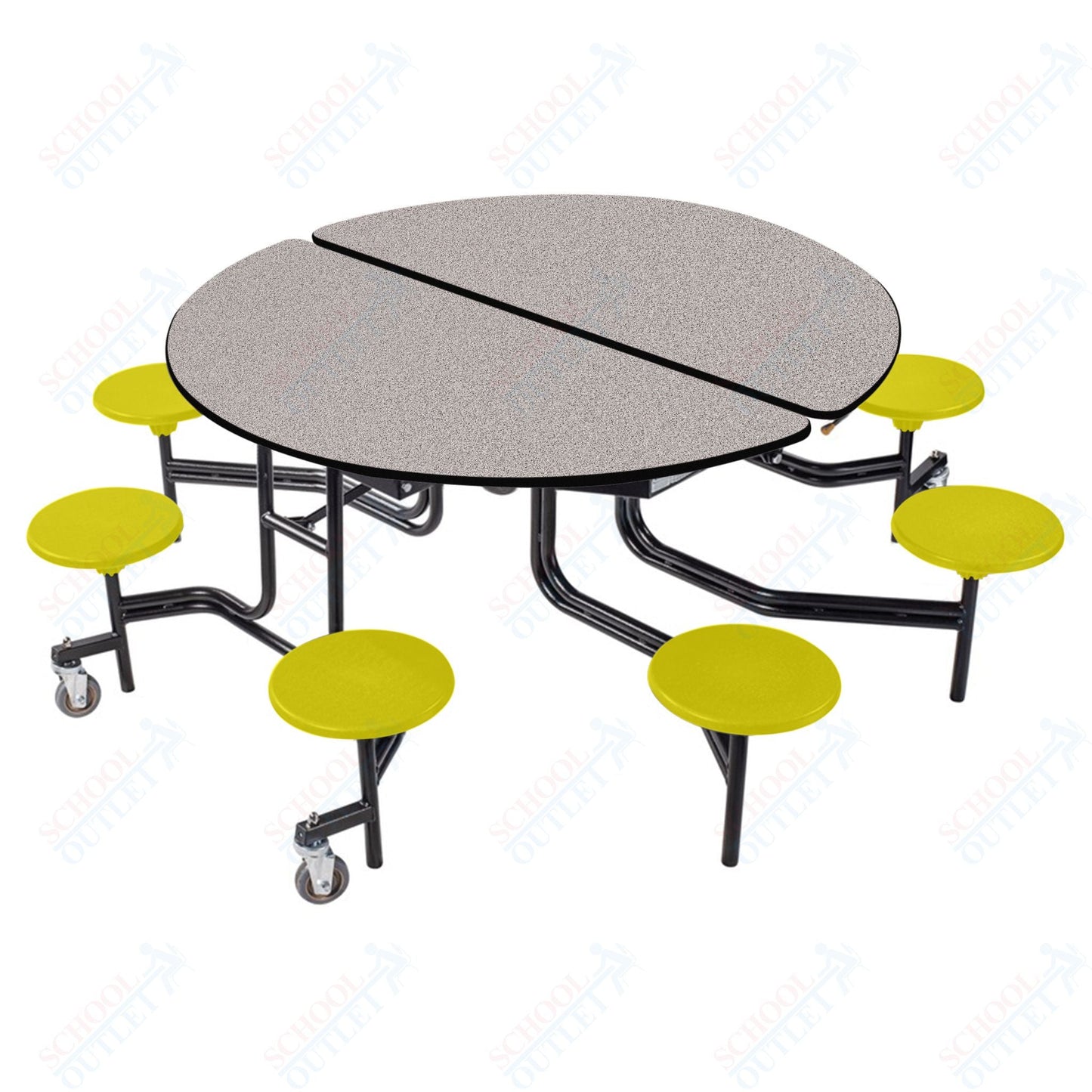 NPS Round Mobile Stool Unit Folding Cafeteria Table with Optional Bench Seating 60" W x 60" L x 32" H (NPS-MTR60S-XX-32) - SchoolOutlet